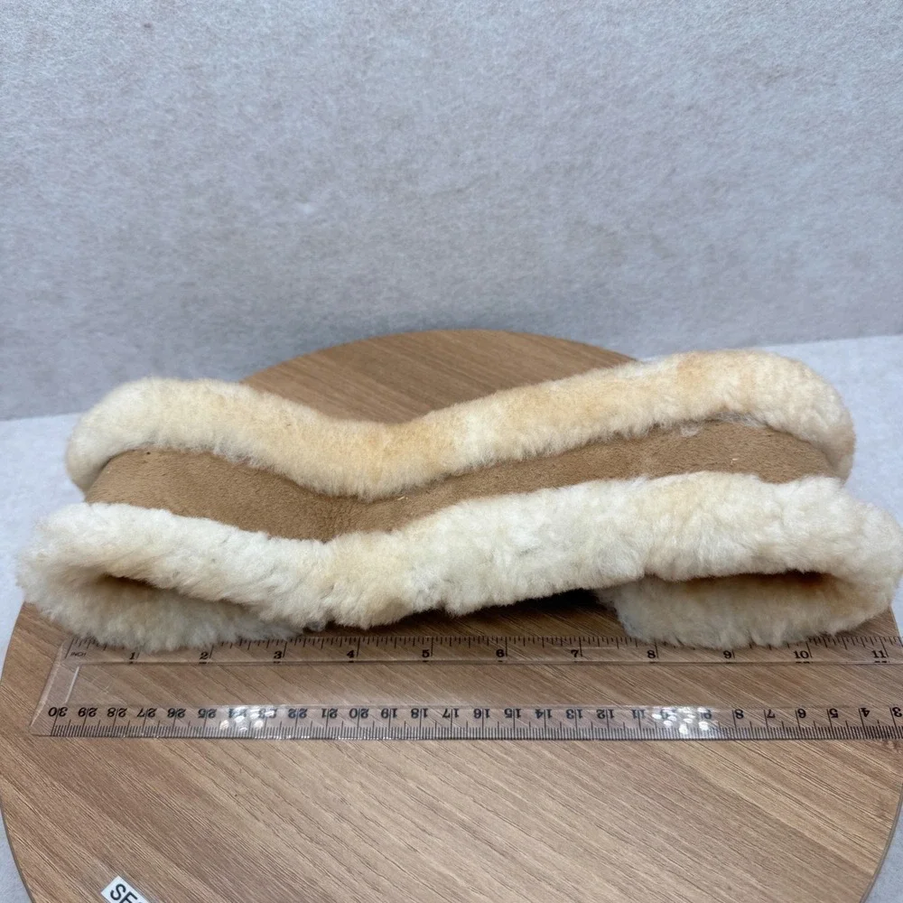 Leather Suede Shearling Ear Warmer Headband Size L Tan Brown Winter Cozy Ski VTG